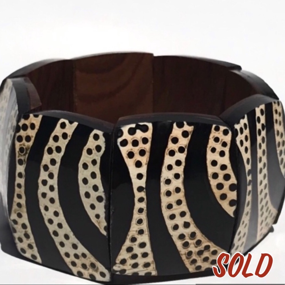 Wooden Zebra Animal Print Stretchy Bracelet